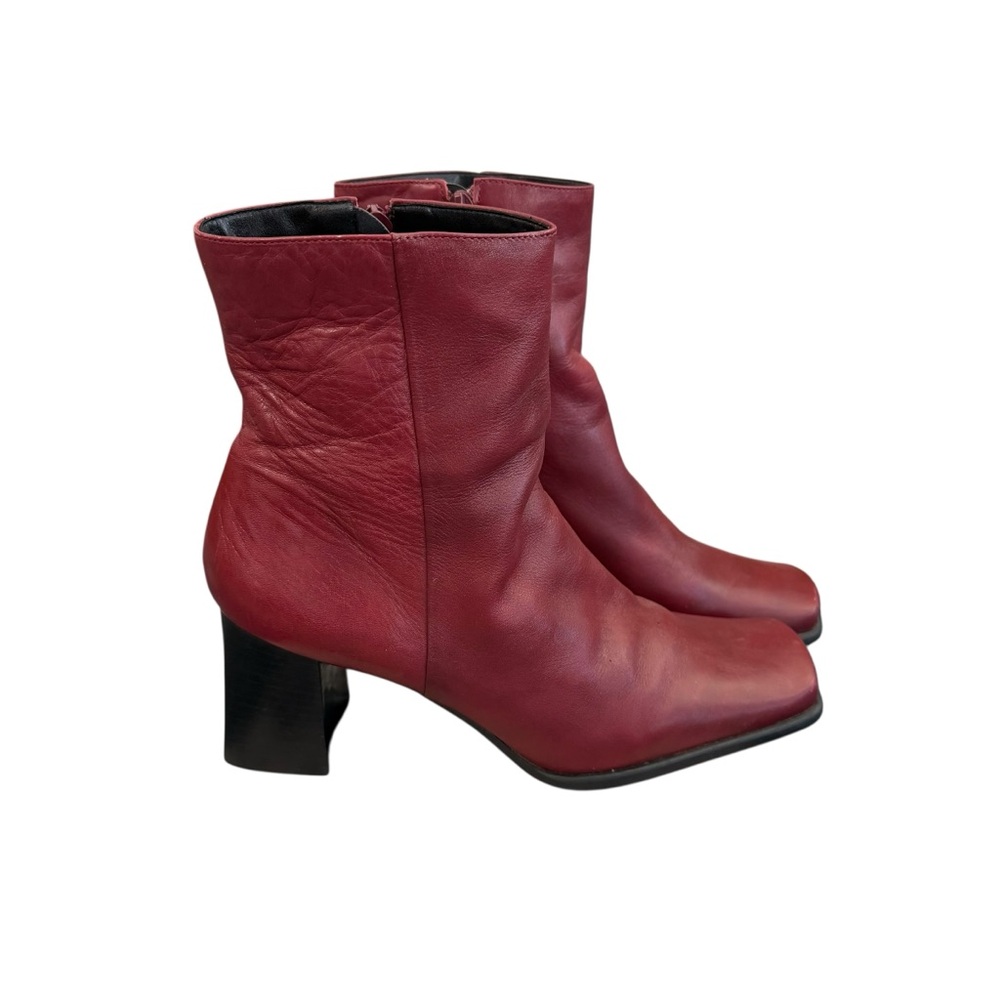 Nine West Vintage Zamir Burgundy-Leather Square-Toe Ankle Boots